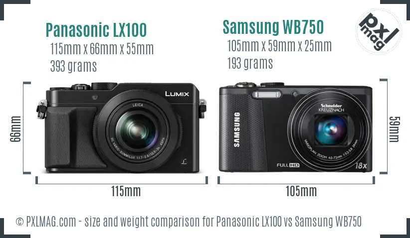 Panasonic LX100 vs Samsung WB750 size comparison