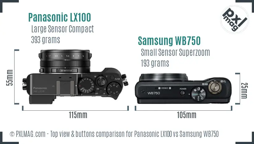 Panasonic LX100 vs Samsung WB750 top view buttons comparison