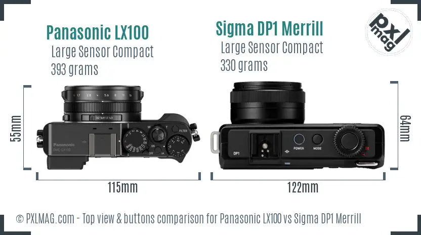 Panasonic LX100 vs Sigma DP1 Merrill top view buttons comparison