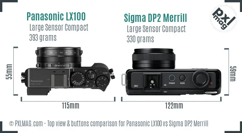 Panasonic LX100 vs Sigma DP2 Merrill top view buttons comparison