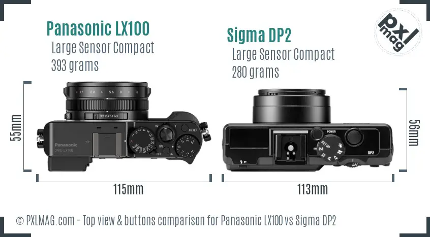 Panasonic LX100 vs Sigma DP2 top view buttons comparison