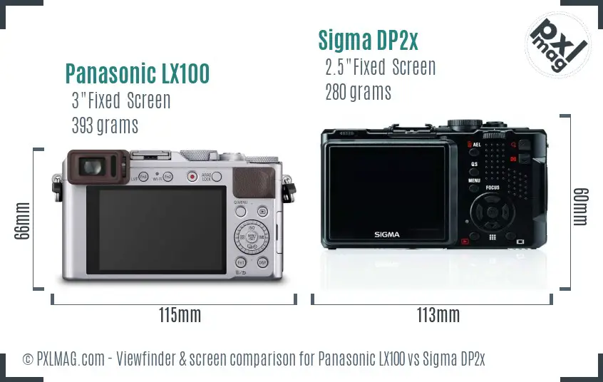 Panasonic LX100 vs Sigma DP2x Screen and Viewfinder comparison