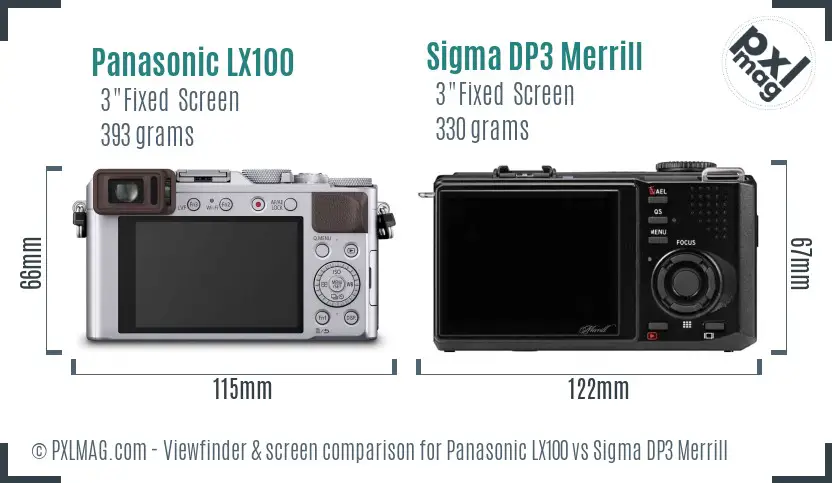 Panasonic LX100 vs Sigma DP3 Merrill Screen and Viewfinder comparison