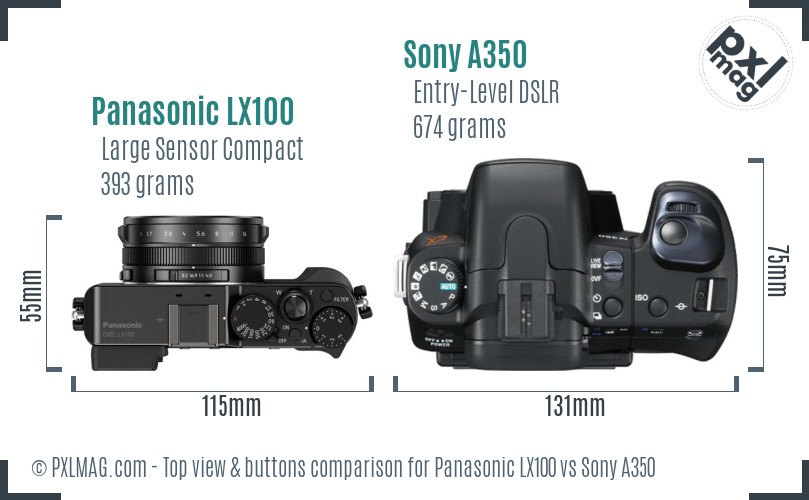 Panasonic LX100 vs Sony A350 top view buttons comparison