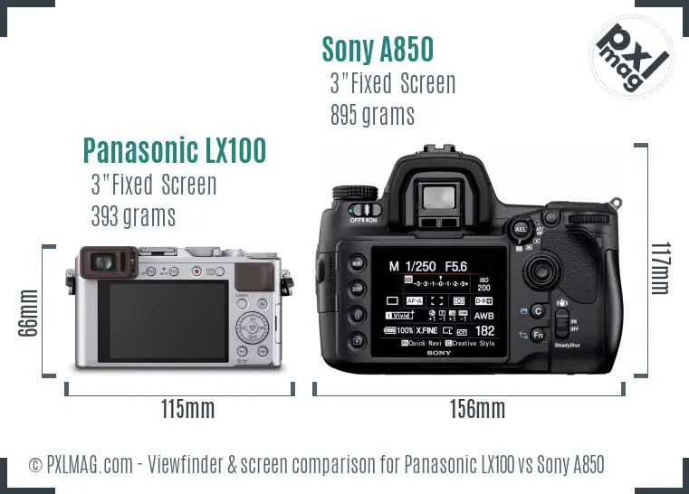 Panasonic LX100 vs Sony A850 Screen and Viewfinder comparison