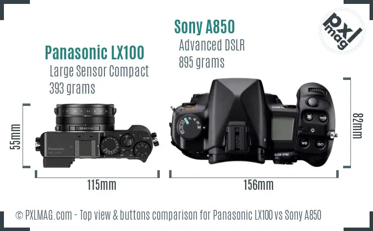 Panasonic LX100 vs Sony A850 top view buttons comparison