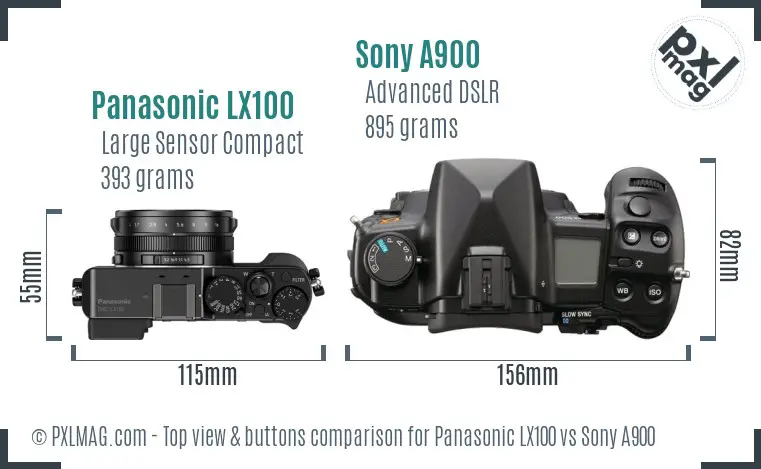 Panasonic LX100 vs Sony A900 top view buttons comparison