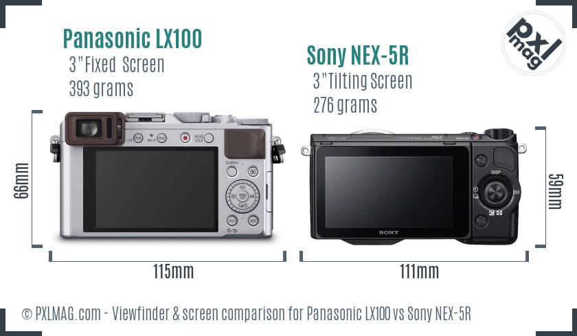Panasonic LX100 vs Sony NEX-5R Screen and Viewfinder comparison