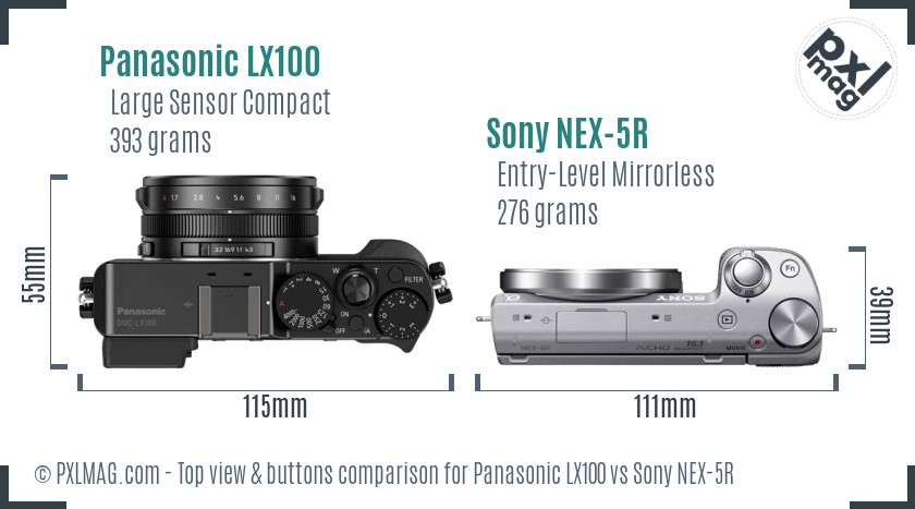 Panasonic LX100 vs Sony NEX-5R top view buttons comparison