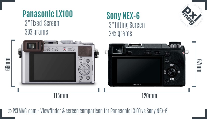 Panasonic LX100 vs Sony NEX-6 Screen and Viewfinder comparison