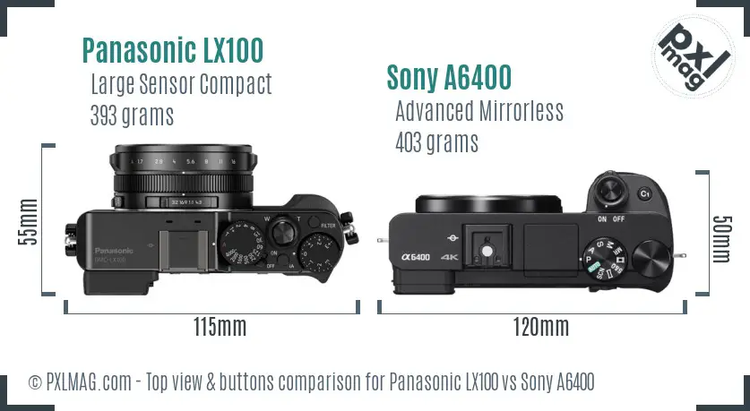 Panasonic LX100 vs Sony A6400 top view buttons comparison Panasonic LX100 vs Sony A6400 top view buttons comparison