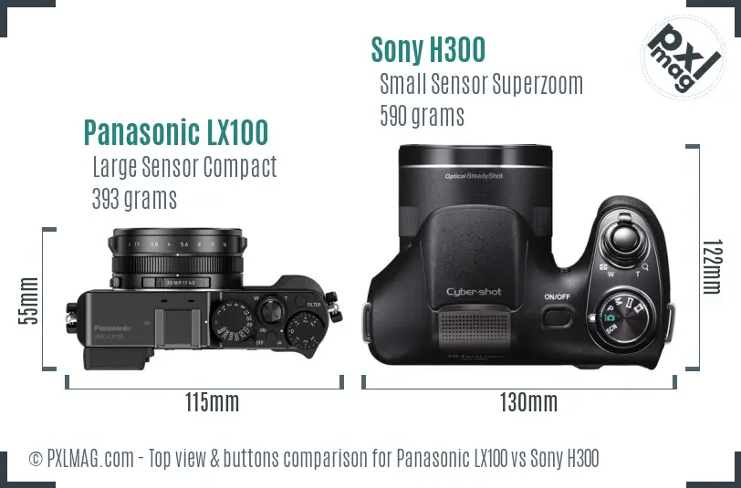 Panasonic LX100 vs Sony H300 top view buttons comparison