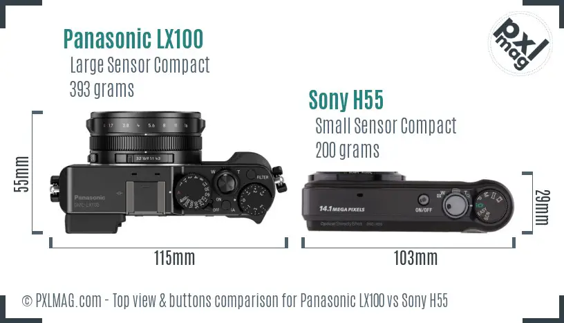 Panasonic LX100 vs Sony H55 top view buttons comparison Panasonic LX100 vs Sony H55 top view buttons comparison