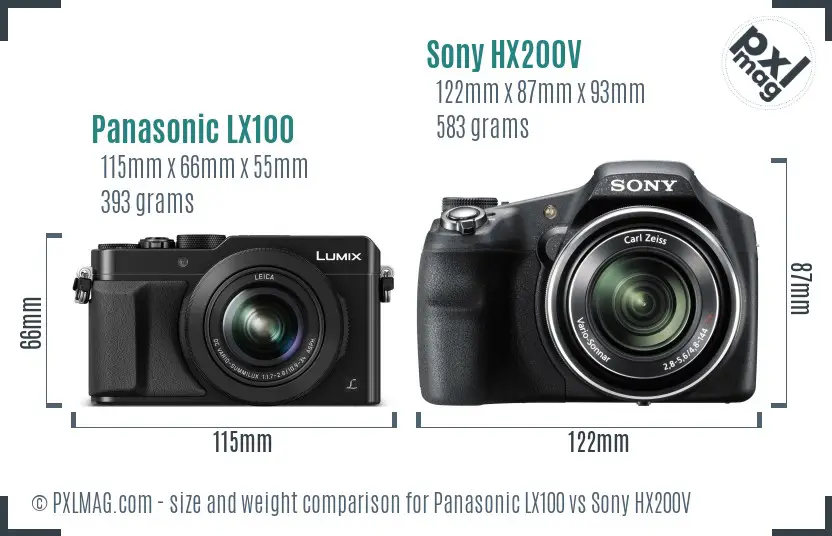 Panasonic LX100 vs Sony HX200V size comparison