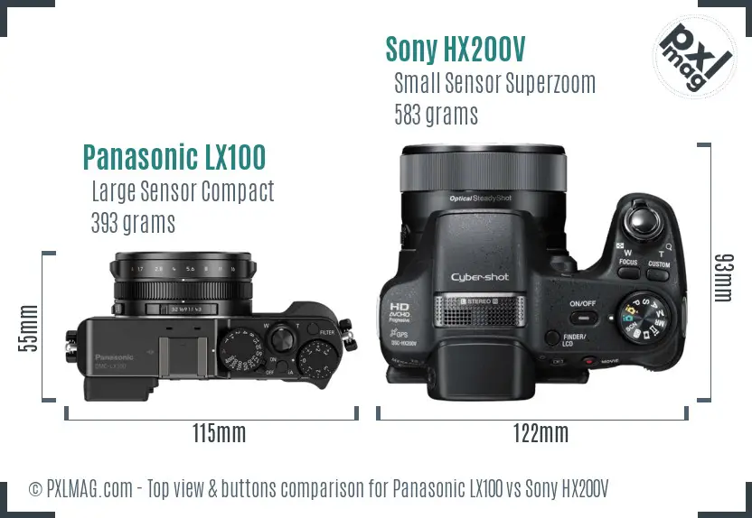 Panasonic LX100 vs Sony HX200V top view buttons comparison