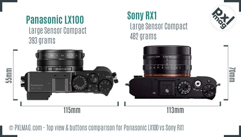 Panasonic LX100 vs Sony RX1 top view buttons comparison