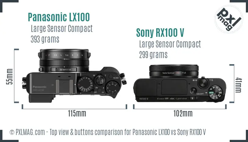 Panasonic LX100 vs Sony RX100 V top view buttons comparison