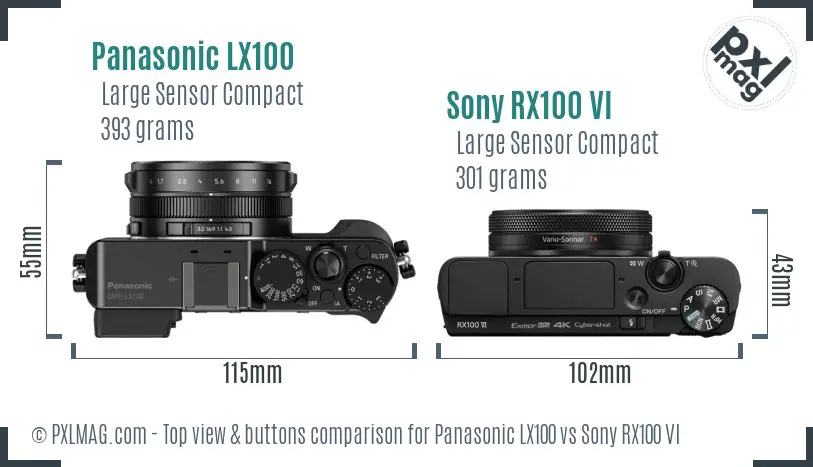 Panasonic LX100 vs Sony RX100 VI top view buttons comparison