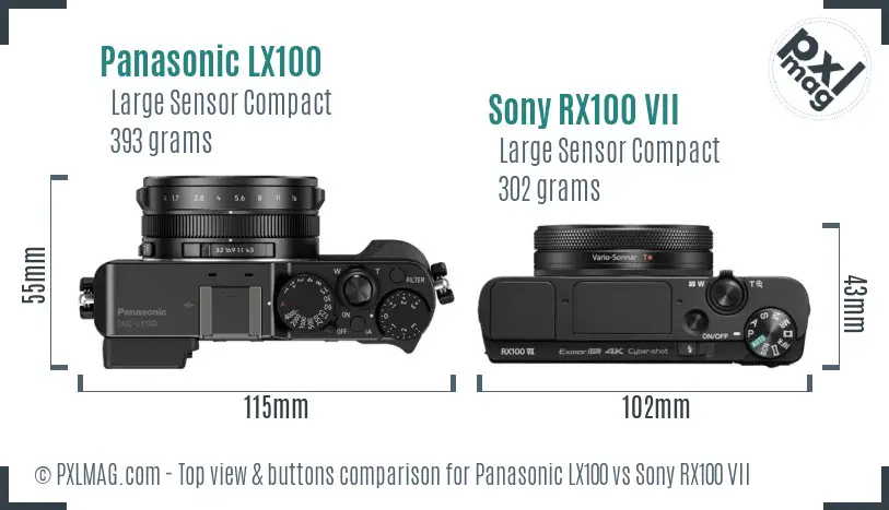 Panasonic LX100 vs Sony RX100 VII top view buttons comparison