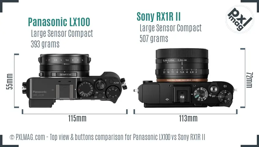 Panasonic LX100 vs Sony RX1R II top view buttons comparison