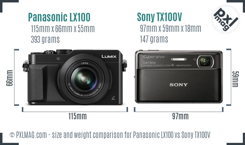 Panasonic LX100 vs Sony TX100V size comparison Panasonic LX100 vs Sony TX100V size comparison