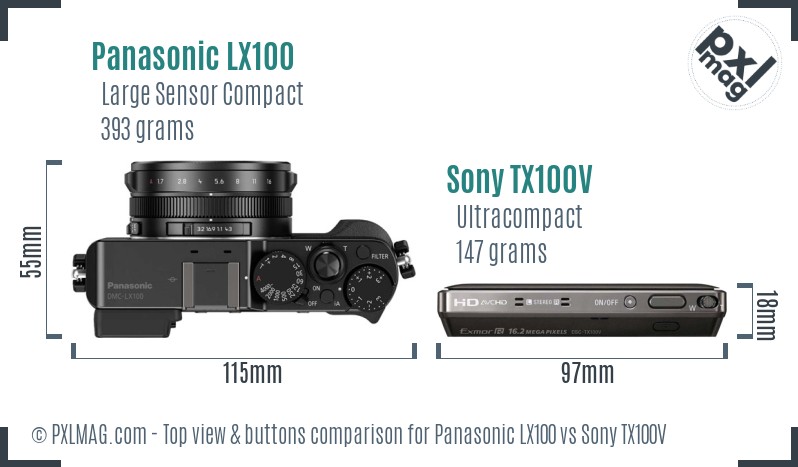 Panasonic LX100 vs Sony TX100V top view buttons comparison