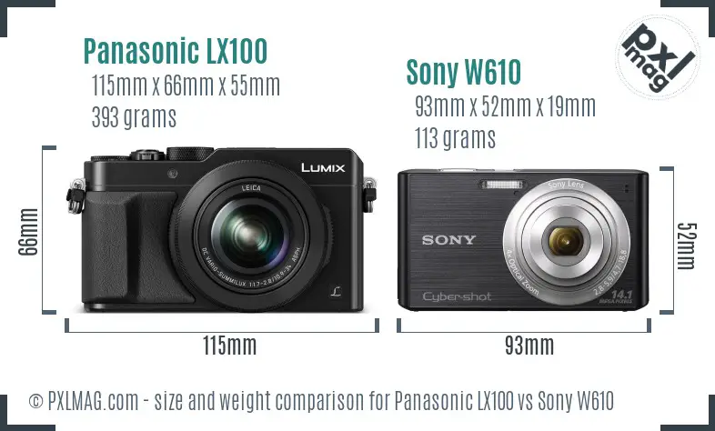 Panasonic LX100 vs Sony W610 size comparison
