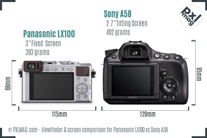 Panasonic LX100 vs Sony A58 Screen and Viewfinder comparison
