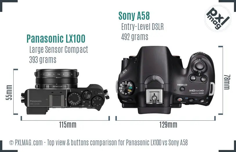 Panasonic LX100 vs Sony A58 top view buttons comparison