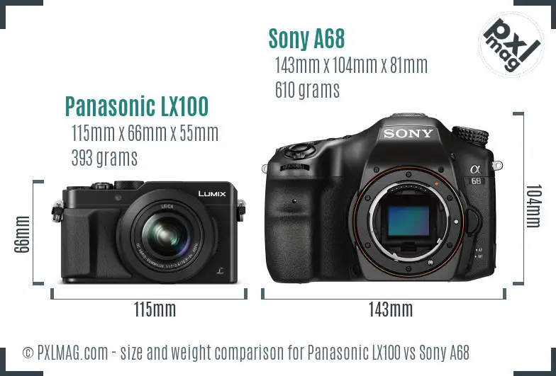 Panasonic LX100 vs Sony A68 size comparison