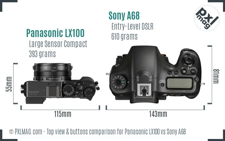 Panasonic LX100 vs Sony A68 top view buttons comparison