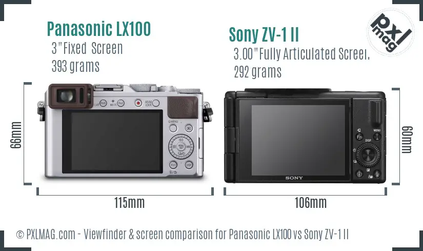 Panasonic LX100 vs Sony ZV-1 II Screen and Viewfinder comparison