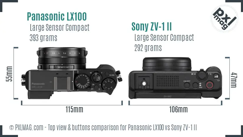 Panasonic LX100 vs Sony ZV-1 II top view buttons comparison