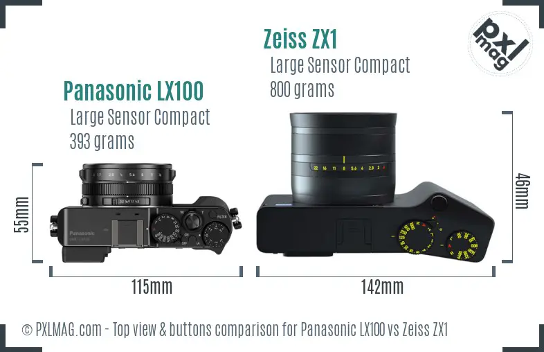 Panasonic LX100 vs Zeiss ZX1 top view buttons comparison
