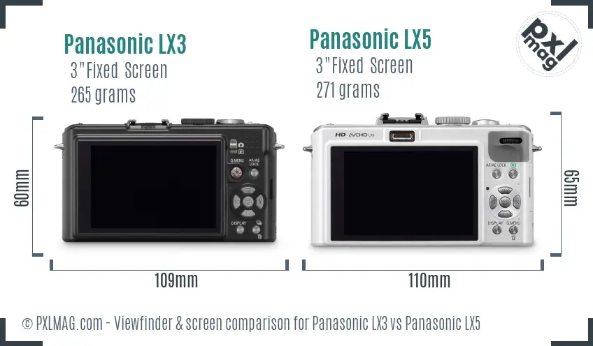 Panasonic LX3 vs Panasonic LX5 Screen and Viewfinder comparison