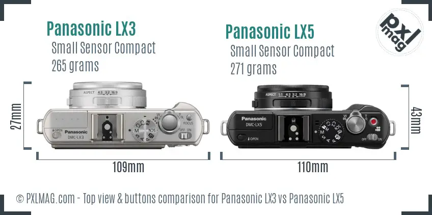 Panasonic LX3 vs Panasonic LX5 top view buttons comparison