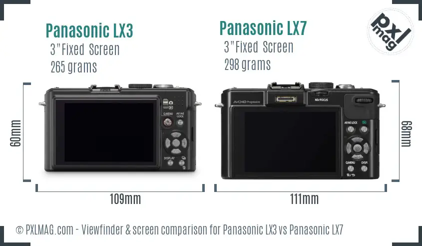 Panasonic LX3 vs Panasonic LX7 Screen and Viewfinder comparison