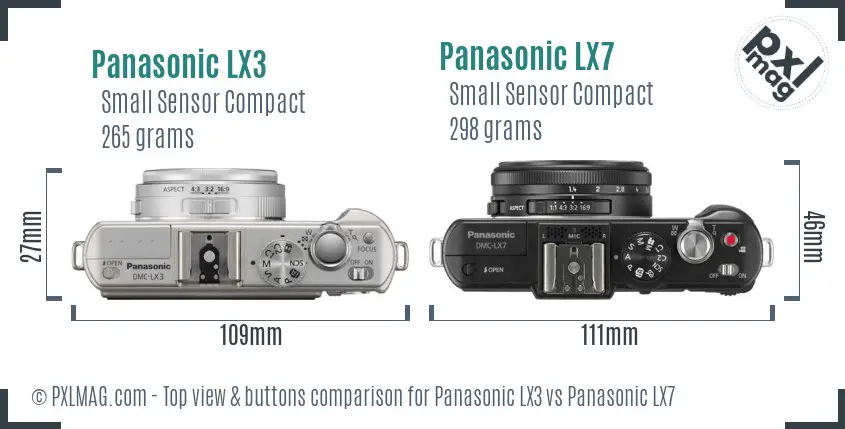 Panasonic LX3 vs Panasonic LX7 top view buttons comparison