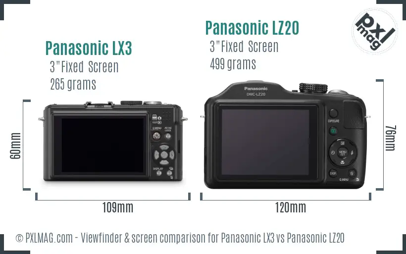 Panasonic LX3 vs Panasonic LZ20 Screen and Viewfinder comparison