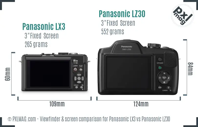 Panasonic LX3 vs Panasonic LZ30 Screen and Viewfinder comparison