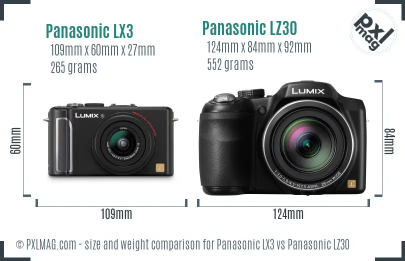 Panasonic LX3 vs Panasonic LZ30 size comparison