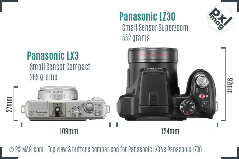 Panasonic LX3 vs Panasonic LZ30 top view buttons comparison