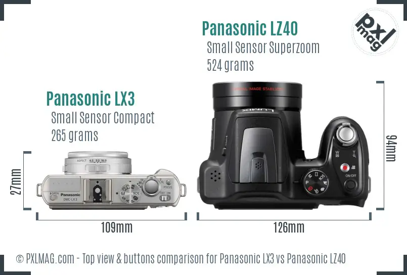 Panasonic LX3 vs Panasonic LZ40 top view buttons comparison