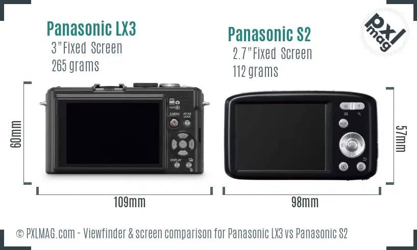 Panasonic LX3 vs Panasonic S2 Screen and Viewfinder comparison