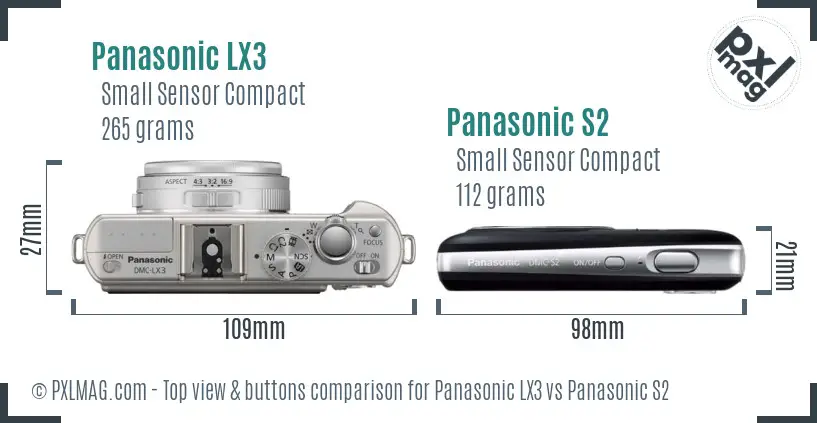 Panasonic LX3 vs Panasonic S2 top view buttons comparison