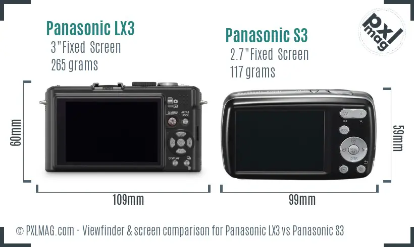 Panasonic LX3 vs Panasonic S3 Screen and Viewfinder comparison