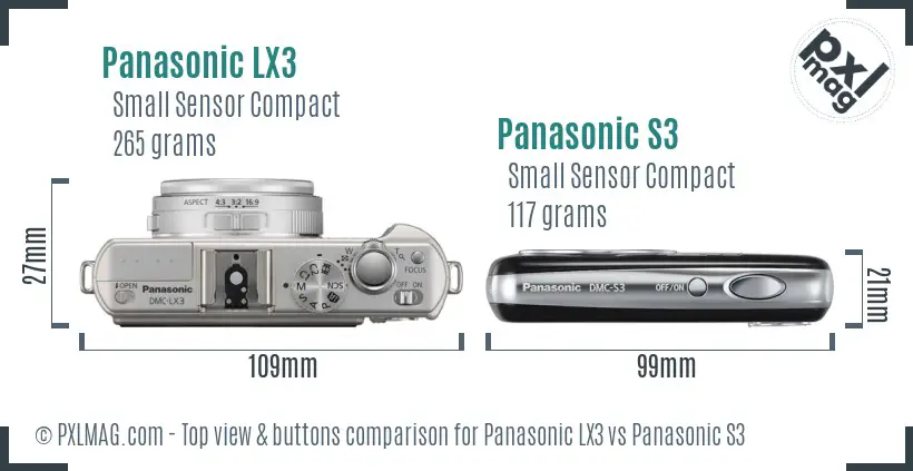 Panasonic LX3 vs Panasonic S3 top view buttons comparison