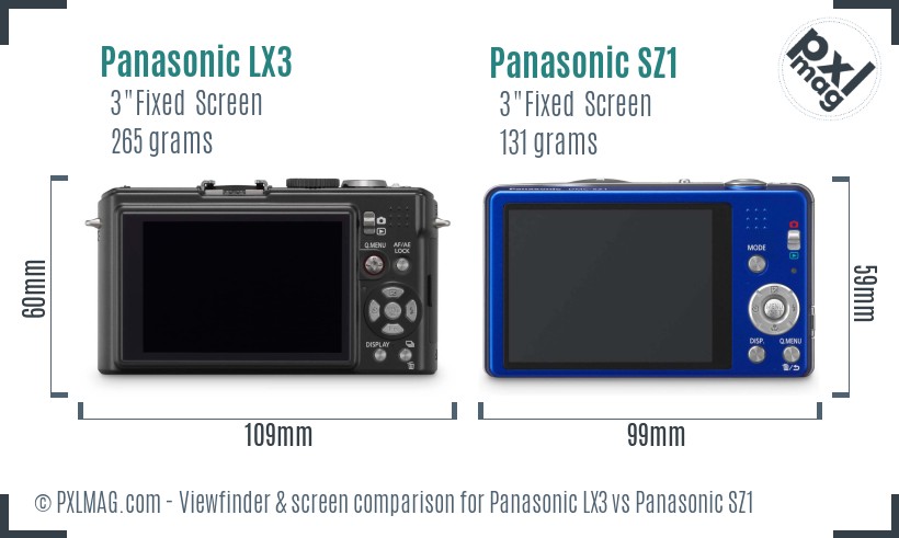 Panasonic LX3 vs Panasonic SZ1 Screen and Viewfinder comparison
