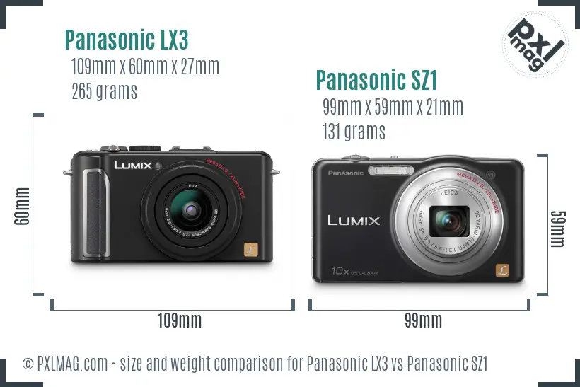 Panasonic LX3 vs Panasonic SZ1 size comparison