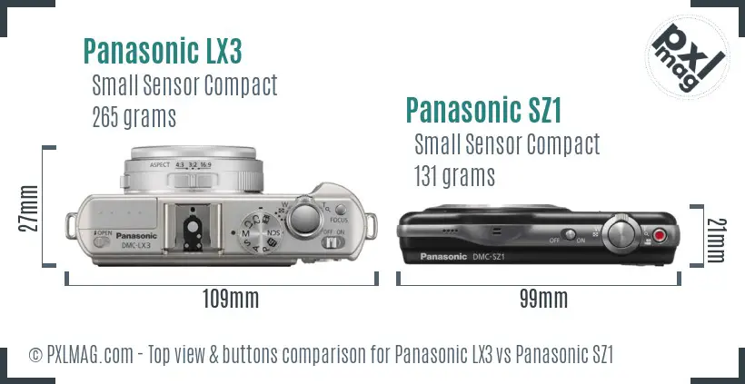 Panasonic LX3 vs Panasonic SZ1 top view buttons comparison